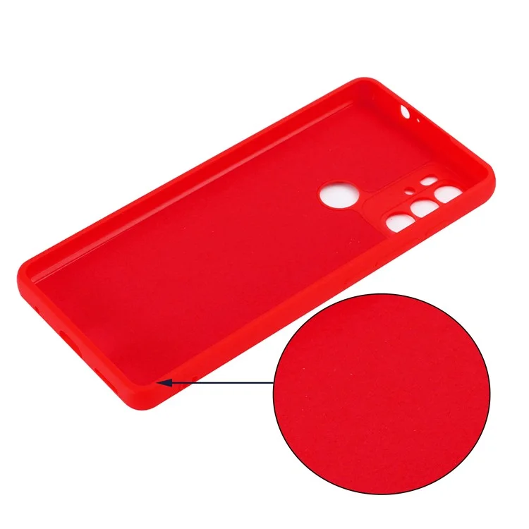 Anti-scratch Soft Liquid Silicone Phone Protective Case Cover with Wrist Strap for Motorola Moto G60S - Red-Cellmalls