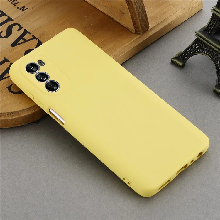 For Motorola Moto G62 5G Liquid Silicone Shockproof Protective Phone Case Soft Fiber Lining Anti-Scratch Cover with Strap - Yellow-Cellmalls