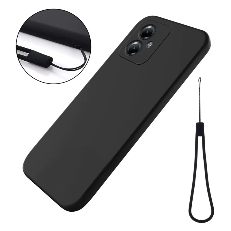 For Motorola Moto G64 5G Phone Case Liquid Silicone Drop-proof Phone Cover with Wrist Strap - Black-Cellmalls
