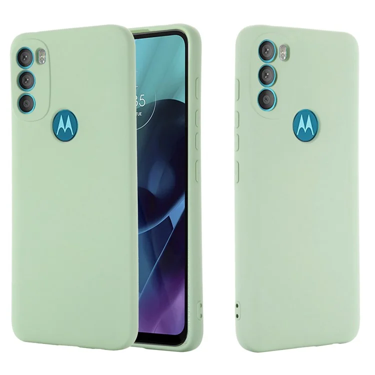 For Motorola Moto G71 5G Liquid Silicone Case Soft Microfiber Lining Shockproof Drop Protection Cover with Strap - Green-Cellmalls