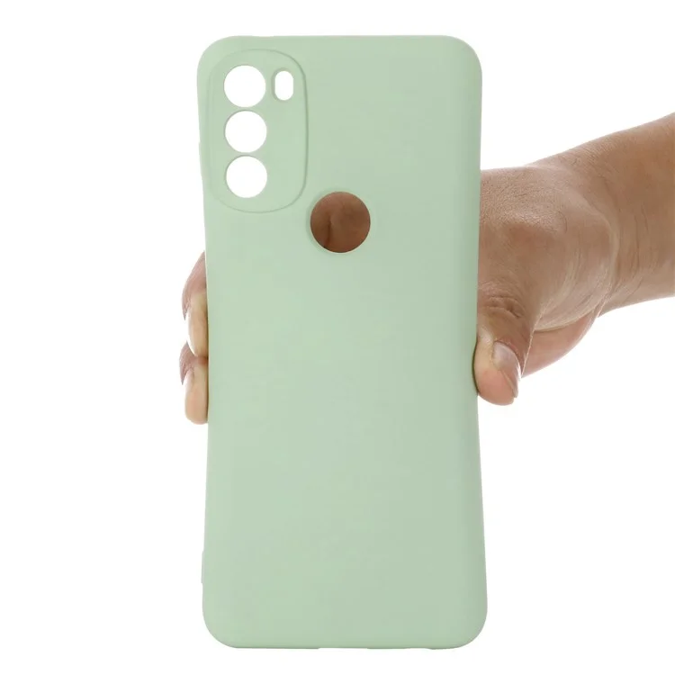 For Motorola Moto G71 5G Liquid Silicone Case Soft Microfiber Lining Shockproof Drop Protection Cover with Strap - Green-Cellmalls