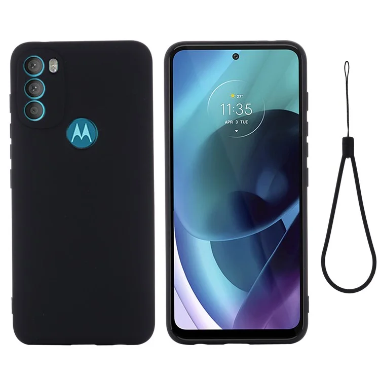 For Motorola Moto G71 5G Liquid Silicone Case Soft Microfiber Lining Shockproof Drop Protection Cover with Strap - Green-Cellmalls