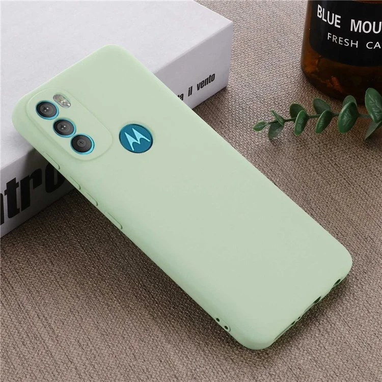 For Motorola Moto G71 5G Liquid Silicone Case Soft Microfiber Lining Shockproof Drop Protection Cover with Strap - Green-Cellmalls