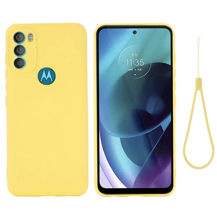 For Motorola Moto G71 5G Liquid Silicone Case Soft Microfiber Lining Shockproof Drop Protection Cover with Strap - Green-Cellmalls
