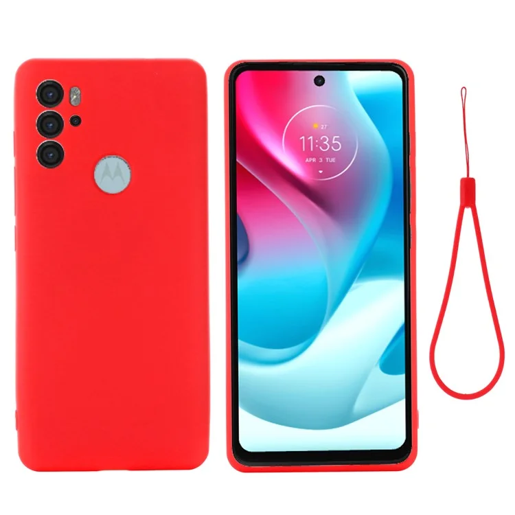 Anti-scratch Soft Liquid Silicone Phone Protective Case Cover with Wrist Strap for Motorola Moto G60S - Red-Cellmalls