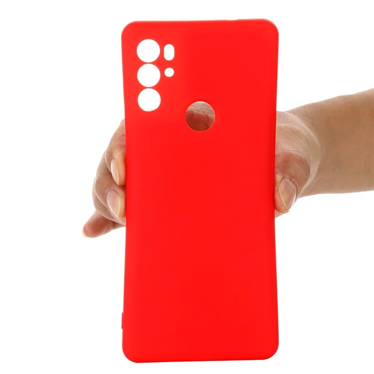 Anti-scratch Soft Liquid Silicone Phone Protective Case Cover with Wrist Strap for Motorola Moto G60S - Red-Cellmalls