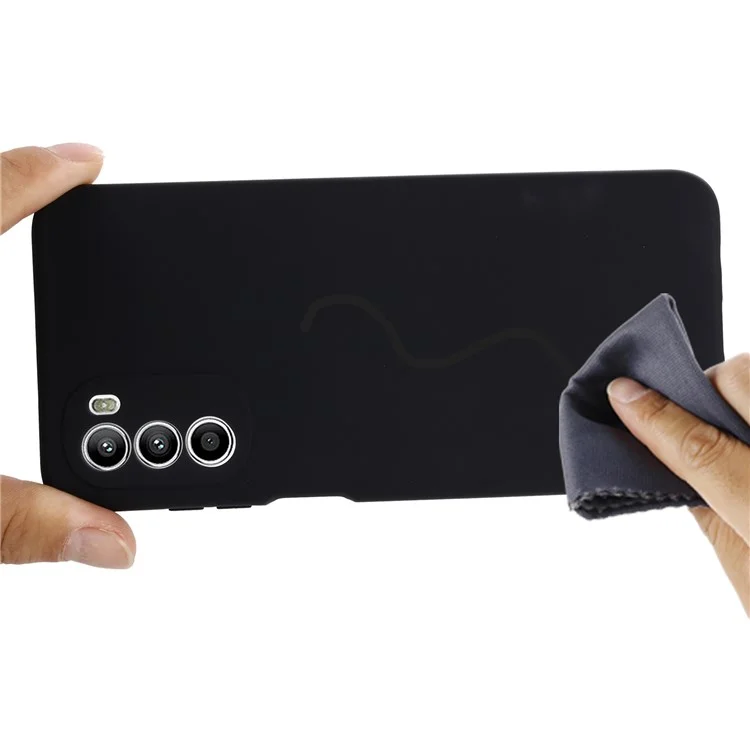Phone Case for Motorola Moto G71s 5G , Liquid Silicone Soft Lining Anti-scratch Cover with Strap - Black-Cellmalls