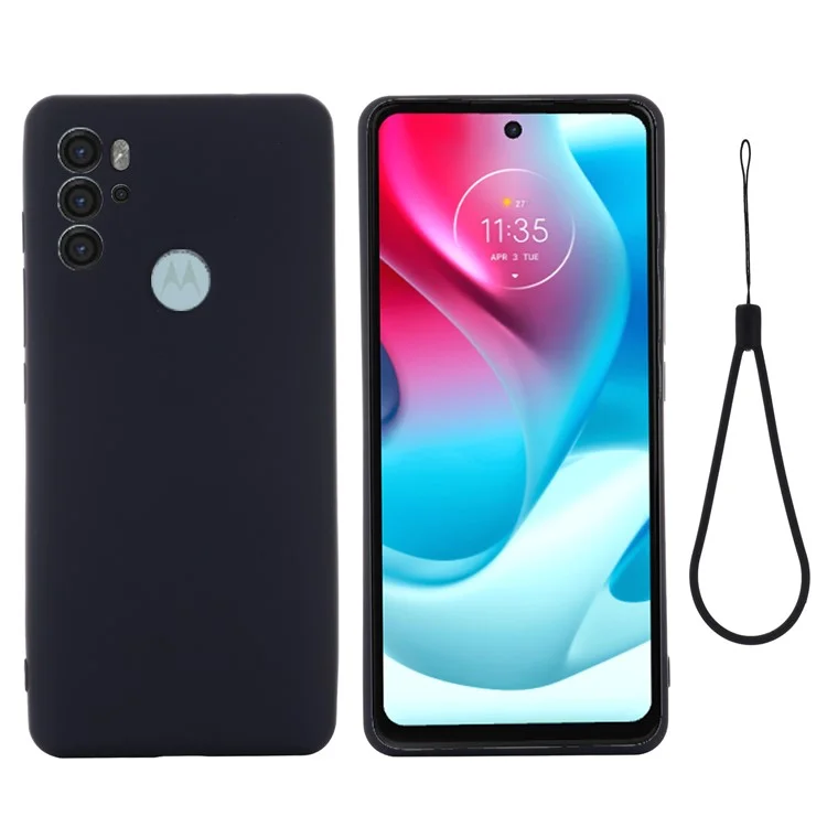 Anti-scratch Soft Liquid Silicone Phone Protective Case Cover with Wrist Strap for Motorola Moto G60S - Red-Cellmalls