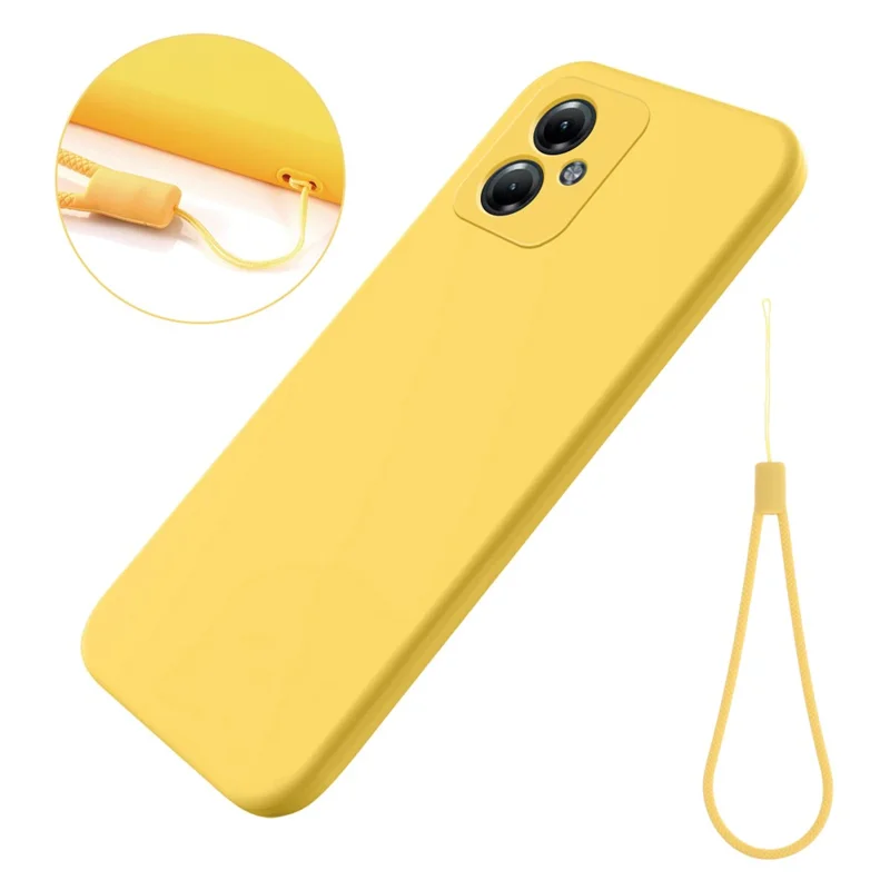 For Motorola Moto G64 5G Phone Case Liquid Silicone Drop-proof Phone Cover with Wrist Strap - Black-Cellmalls