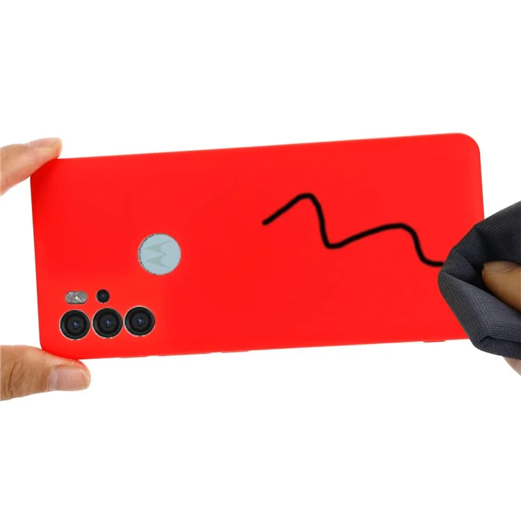 Anti-scratch Soft Liquid Silicone Phone Protective Case Cover with Wrist Strap for Motorola Moto G60S - Red-Cellmalls