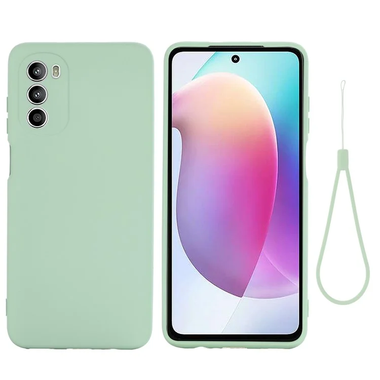 Phone Case for Motorola Moto G71s 5G , Liquid Silicone Soft Lining Anti-scratch Cover with Strap - Black-Cellmalls