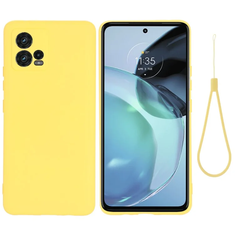 Phone Case for Motorola Moto G72 4G, Anti-collision Liquid Silicone + Soft Lining Protective Back Cover with Strap - Green-Cellmalls