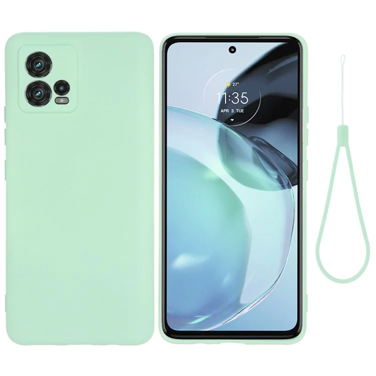 Phone Case for Motorola Moto G72 4G, Anti-collision Liquid Silicone + Soft Lining Protective Back Cover with Strap - Green-Cellmalls