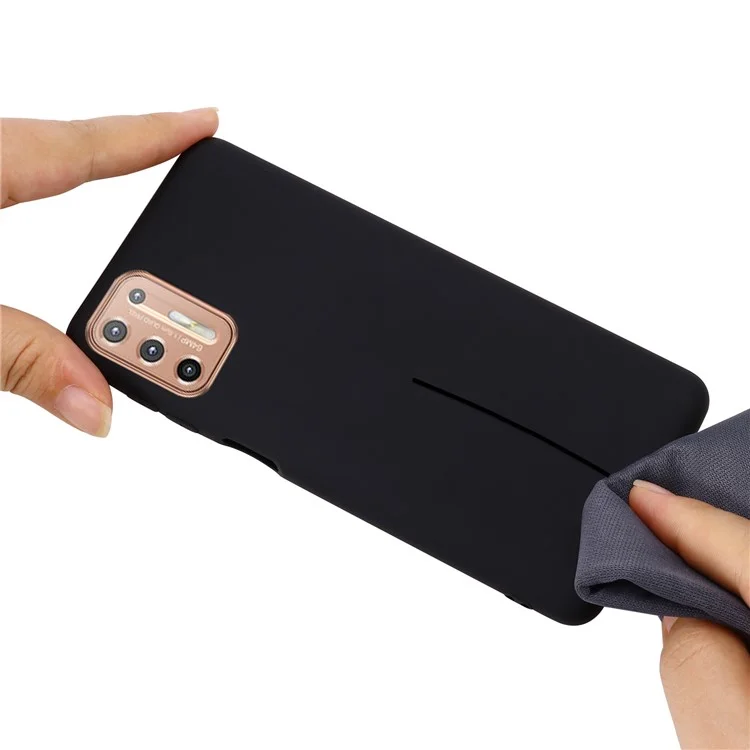 Liquid Silicone Soft Protection Case with Strap for Motorola Moto G9 Plus - Black-Cellmalls