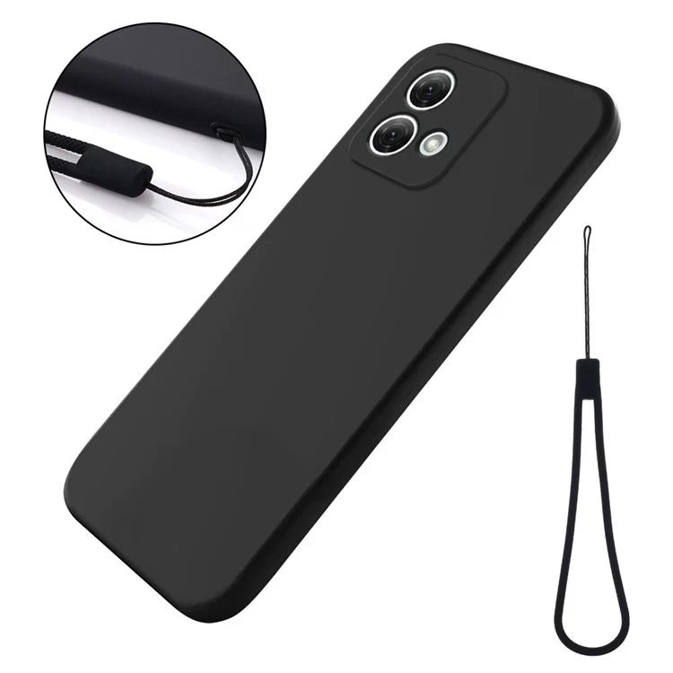 For Motorola Moto G84 5G Phone Case Anti-Scratch Phone Cover Liquid Silicone Phone Shell with Strap - Black-Cellmalls