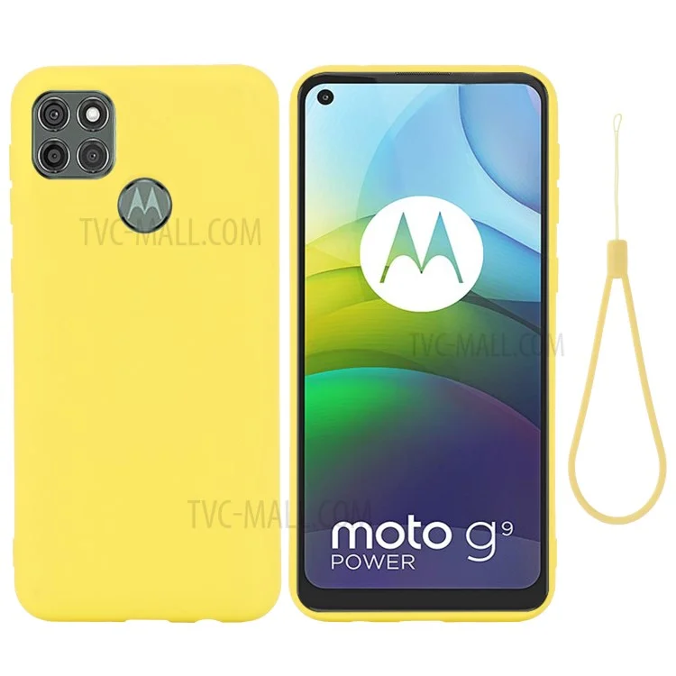 Liquid Silicone Phone Protective Case with Strap for Motorola Moto G9 Power - Yellow-Cellmalls