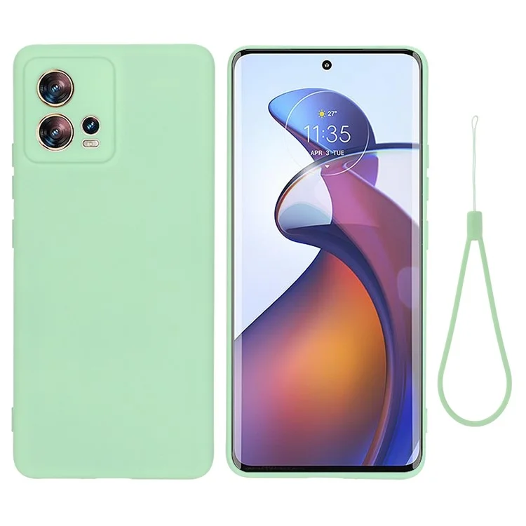 For Motorola Moto S30 Pro 5G / Edge 30 Fusion 5G Liquid Silicone Cell Phone Case Anti-scratch Soft Lining Protective Cover with Strap - Green-Cellmalls