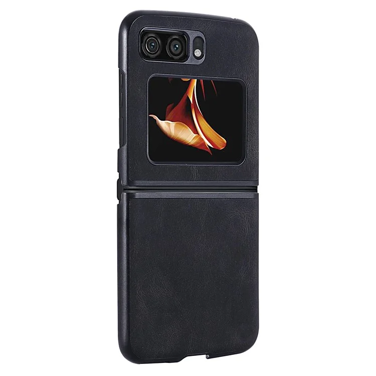 For Motorola Razr 2022 5G Folding Phone Case Leather Coated Hard PC Shockproof Cover - Black-Cellmalls