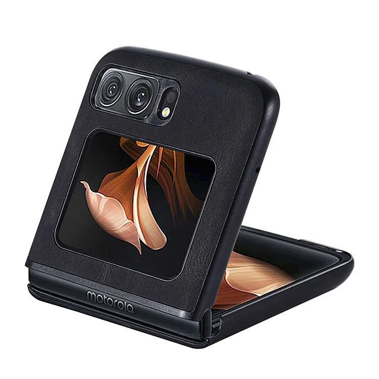 For Motorola Razr 2022 5G Folding Phone Case Leather Coated Hard PC Shockproof Cover - Black-Cellmalls