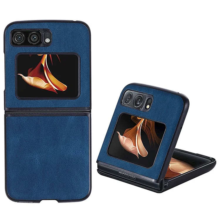 For Motorola Razr 2022 5G Folding Phone Case Leather Coated Hard PC Shockproof Cover - Black-Cellmalls
