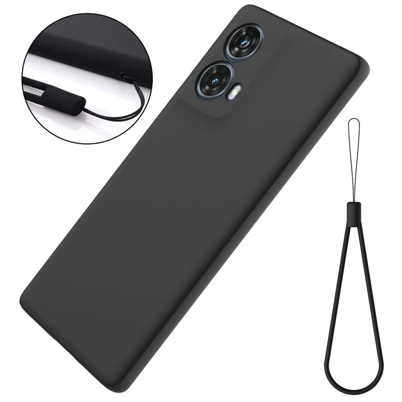 For Motorola Moto G85 5G / S50 Neo 5G Case with Wrist Strap Liquid Silicone Phone Cover - Black-Cellmalls