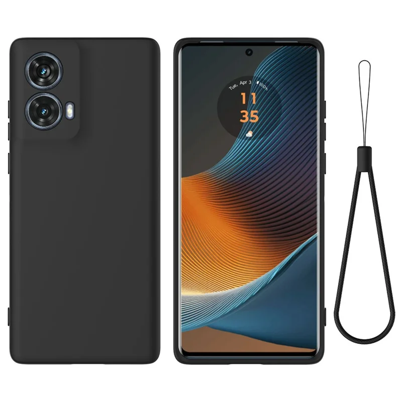 For Motorola Moto G85 5G / S50 Neo 5G Case with Wrist Strap Liquid Silicone Phone Cover - Black-Cellmalls