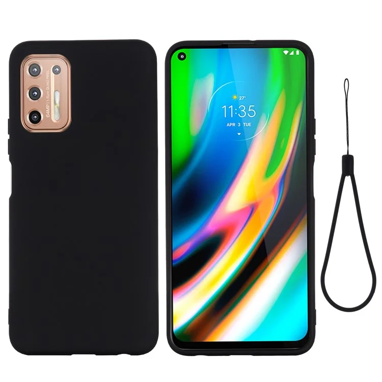 Liquid Silicone Soft Protection Case with Strap for Motorola Moto G9 Plus - Black-Cellmalls