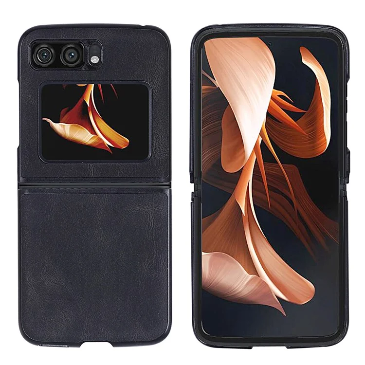 For Motorola Razr 2022 5G Folding Phone Case Leather Coated Hard PC Shockproof Cover - Black-Cellmalls