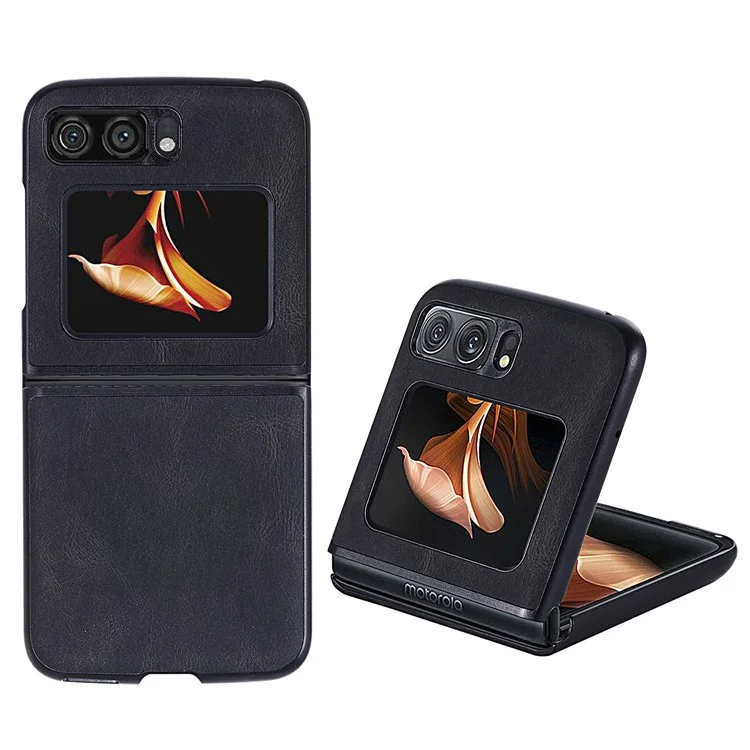 For Motorola Razr 2022 5G Folding Phone Case Leather Coated Hard PC Shockproof Cover - Black-Cellmalls
