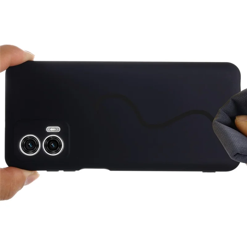 Liquid Silicone Phone Case for Motorola Moto G73 5G , Soft Lining Protective Phone Cover with Strap - Black-Cellmalls