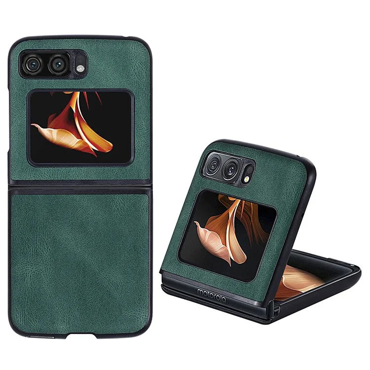 For Motorola Razr 2022 5G Folding Phone Case Leather Coated Hard PC Shockproof Cover - Black-Cellmalls