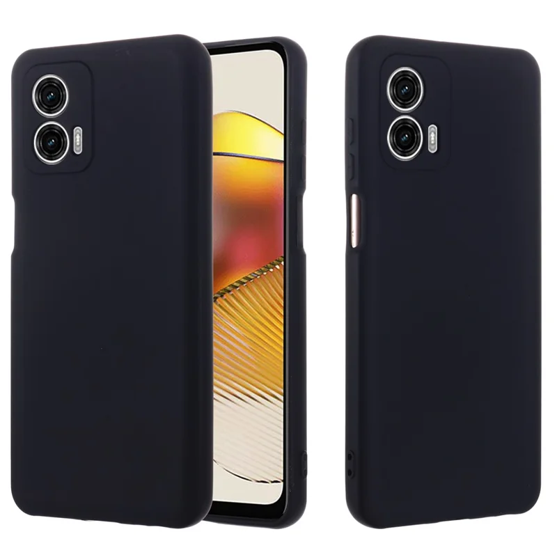 Liquid Silicone Phone Case for Motorola Moto G73 5G , Soft Lining Protective Phone Cover with Strap - Black-Cellmalls