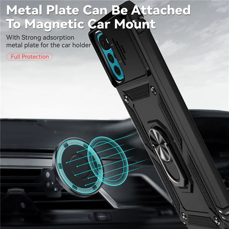 For Motorola Moto G22 Multifunction Kickstand PC+TPU Hybrid Cover Slide Camera Protection Phone Case - Black-Cellmalls