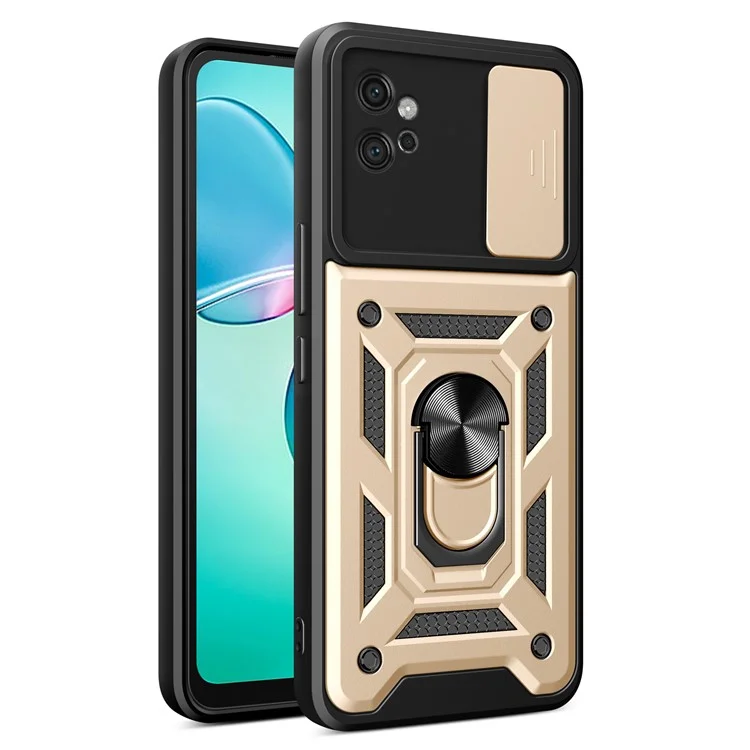 For Motorola Moto G32 4G Case PC+TPU Kickstand Smart Phone Cover with Slide Lens Lid - Black-Cellmalls