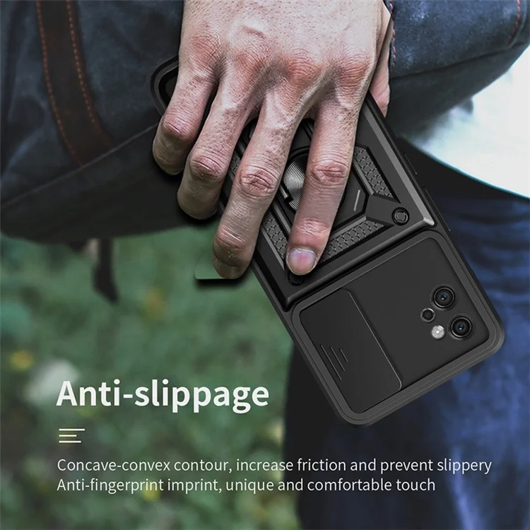 For Motorola Moto G32 4G Case PC+TPU Kickstand Smart Phone Cover with Slide Lens Lid - Black-Cellmalls