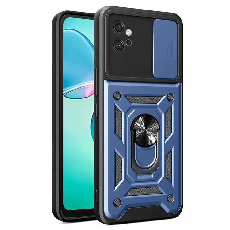 For Motorola Moto G32 4G Case PC+TPU Kickstand Smart Phone Cover with Slide Lens Lid - Black-Cellmalls