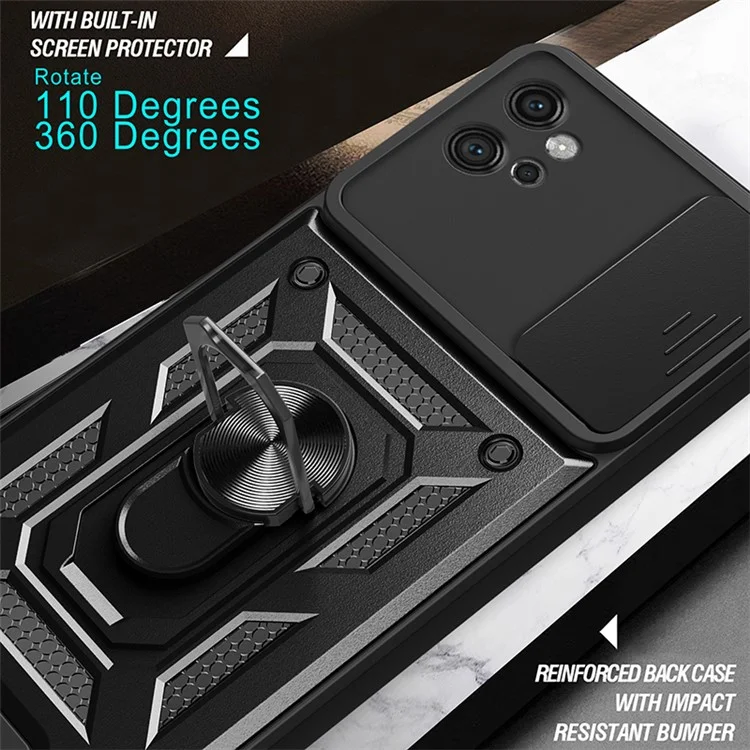 For Motorola Moto G32 4G Case PC+TPU Kickstand Smart Phone Cover with Slide Lens Lid - Black-Cellmalls