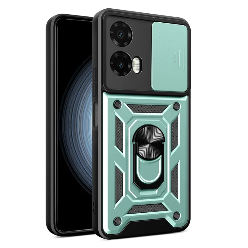 For Motorola Moto G35 5G Case with Slide Camera Lid PC+TPU Kickstand Phone Cover - Black-Cellmalls
