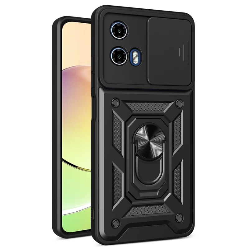 For 	Motorola Moto G45 5G / G34 5G Case PC+TPU Phone Protective Cover with Lens Protector Kickstand Phone Shell - Black-Cellmalls
