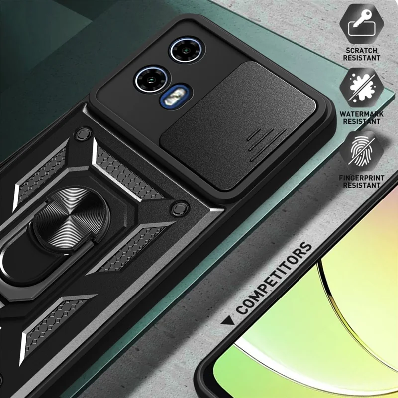For 	Motorola Moto G45 5G / G34 5G Case PC+TPU Phone Protective Cover with Lens Protector Kickstand Phone Shell - Black-Cellmalls