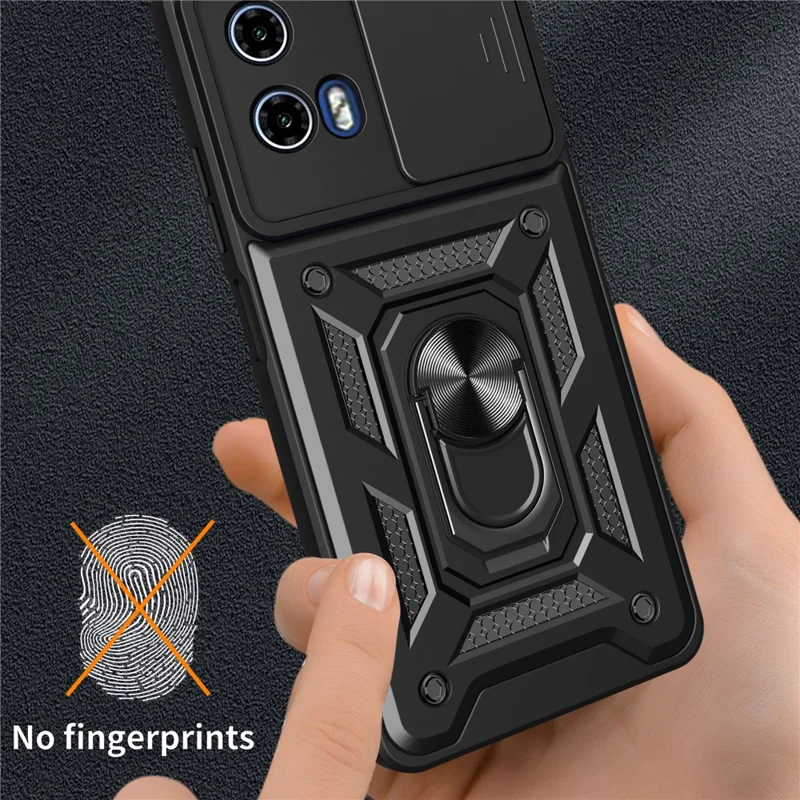 For 	Motorola Moto G45 5G / G34 5G Case PC+TPU Phone Protective Cover with Lens Protector Kickstand Phone Shell - Black-Cellmalls