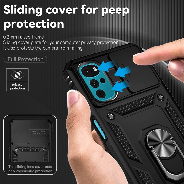 For Motorola Moto G22 Multifunction Kickstand PC+TPU Hybrid Cover Slide Camera Protection Phone Case - Black-Cellmalls