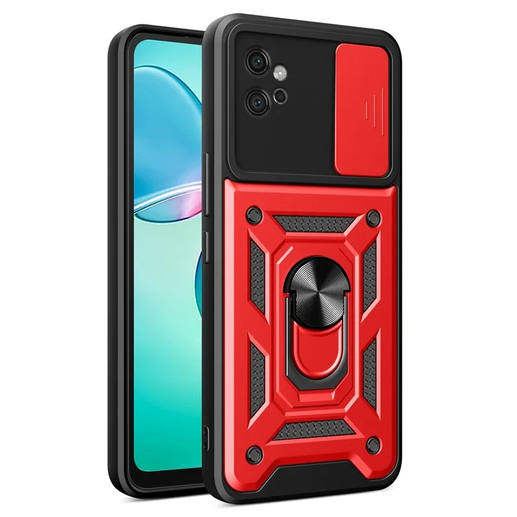 For Motorola Moto G32 4G Case PC+TPU Kickstand Smart Phone Cover with Slide Lens Lid - Black-Cellmalls