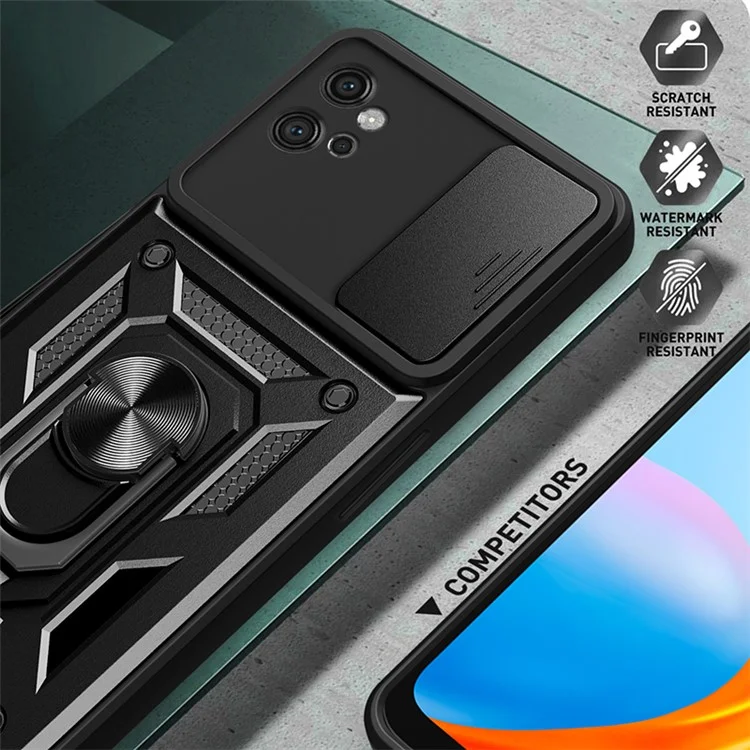 For Motorola Moto G32 4G Case PC+TPU Kickstand Smart Phone Cover with Slide Lens Lid - Black-Cellmalls