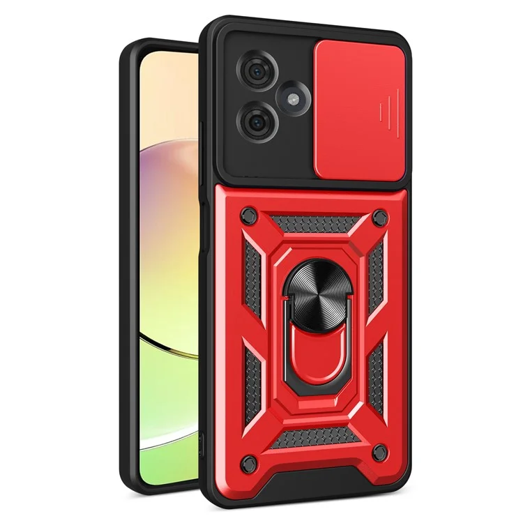 For Motorola Moto G54 5G / G54 Power 5G Case Slide Lens Guard PC+TPU Ring Kickstand Fall Resistant Phone Cover - Black-Cellmalls
