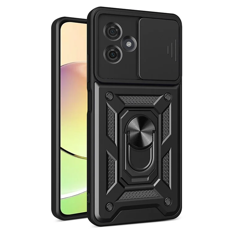 For Motorola Moto G54 5G / G54 Power 5G Case Slide Lens Guard PC+TPU Ring Kickstand Fall Resistant Phone Cover - Black-Cellmalls