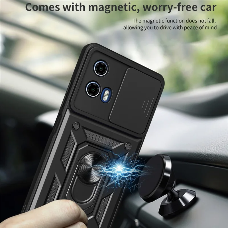 For 	Motorola Moto G45 5G / G34 5G Case PC+TPU Phone Protective Cover with Lens Protector Kickstand Phone Shell - Black-Cellmalls