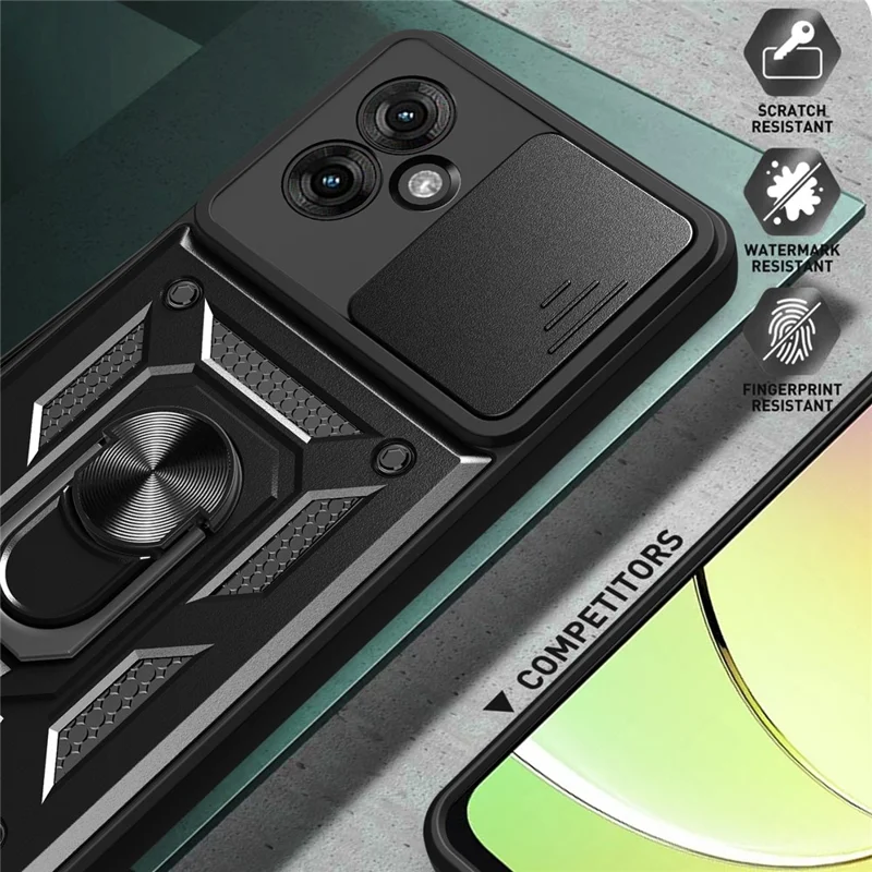 For Motorola Moto G55 5G Case with Slide Camera Lid PC+TPU Kickstand Phone Cover - Black-Cellmalls
