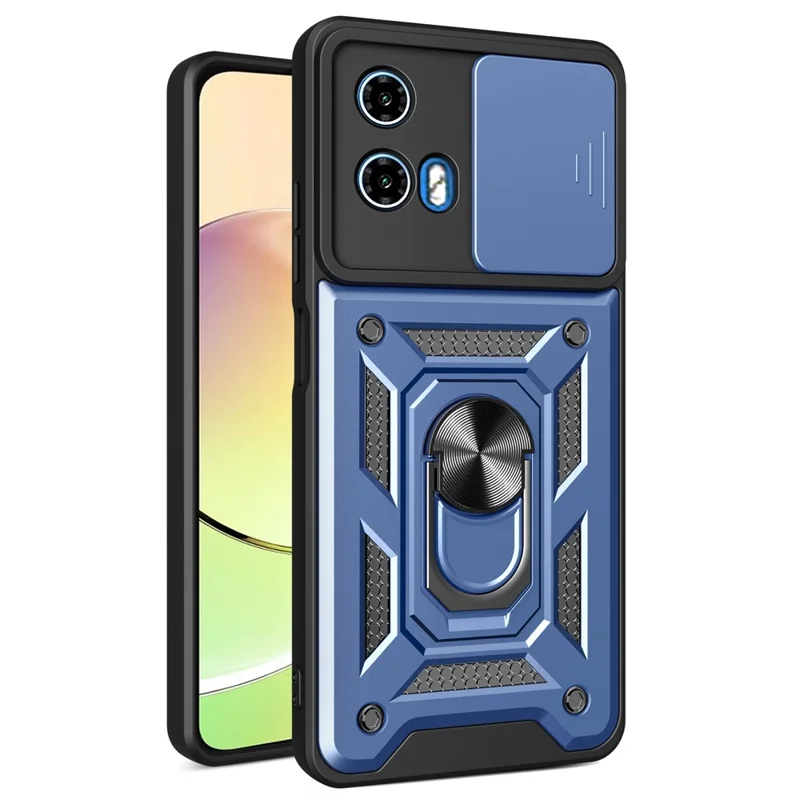 For 	Motorola Moto G45 5G / G34 5G Case PC+TPU Phone Protective Cover with Lens Protector Kickstand Phone Shell - Black-Cellmalls