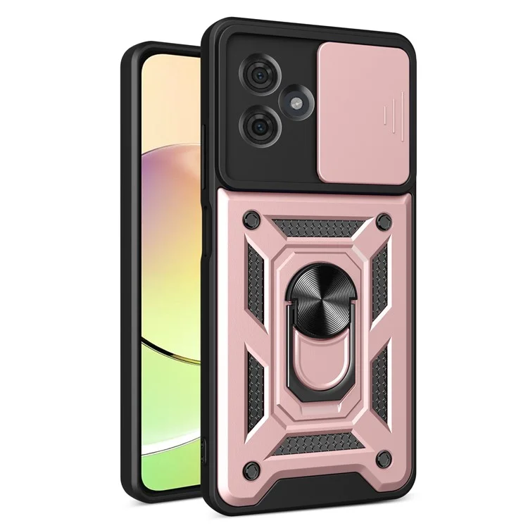 For Motorola Moto G54 5G / G54 Power 5G Case Slide Lens Guard PC+TPU Ring Kickstand Fall Resistant Phone Cover - Black-Cellmalls